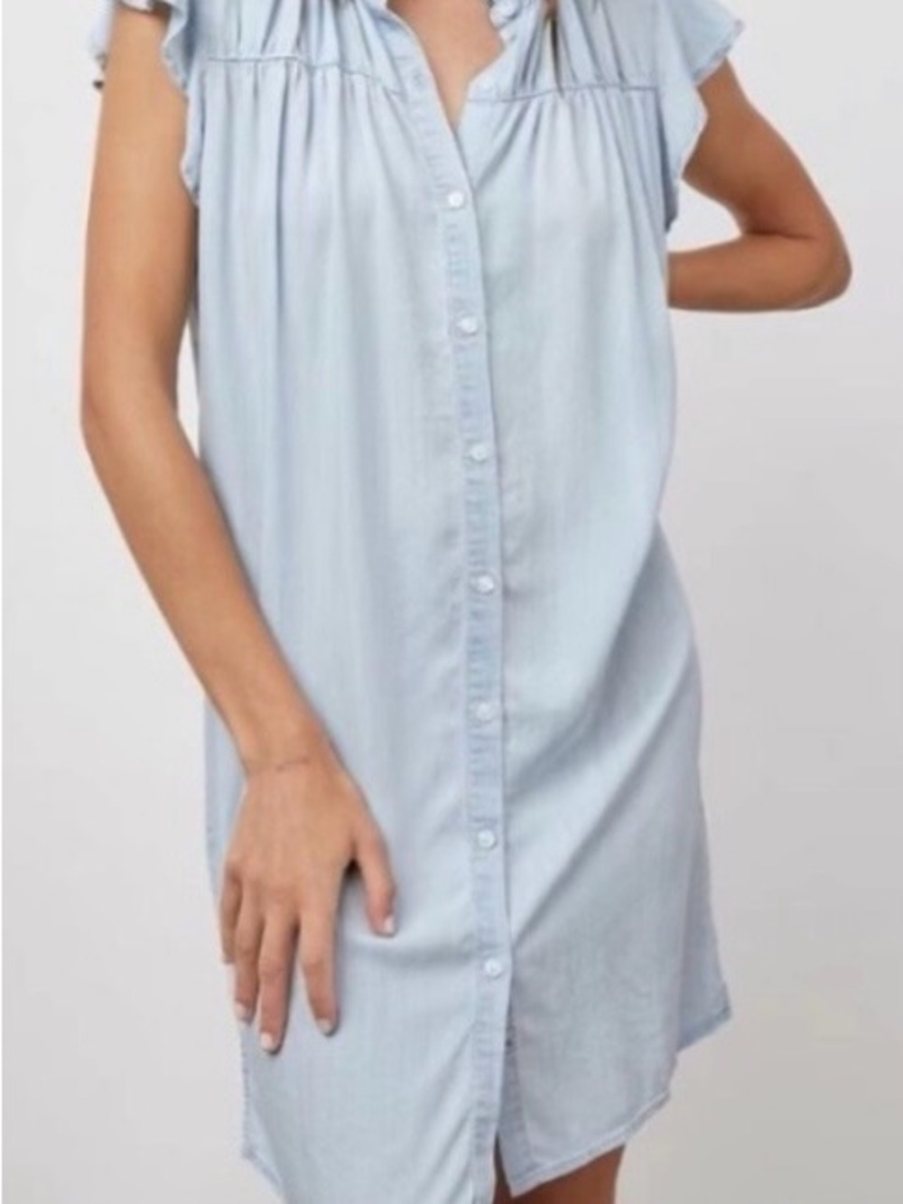 Rails Light Blue Ruffle Collar & Sleeve Button Down Shirtdress - M